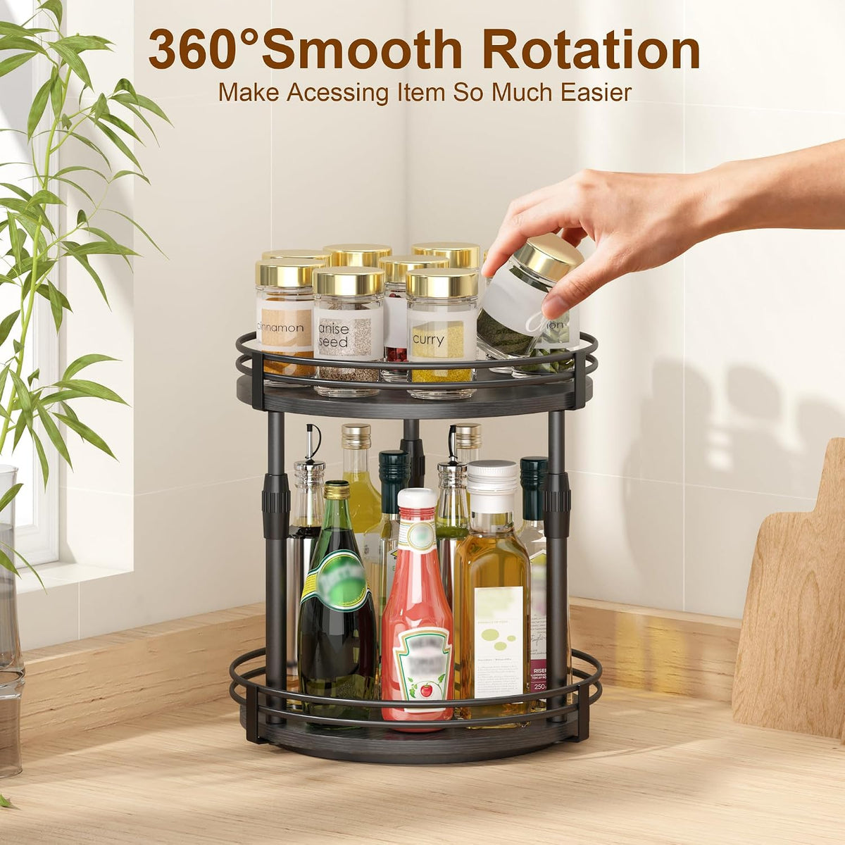 Across-Star Lazy-Susan-Organizer-Spice-Rack, Rotating Spice Organizer for Cabinet Pantry, Seasoning Holder Spice Shelf with Adjustable Height, Kitchen Counter Shelf Countertop Organizer - Field & Nook