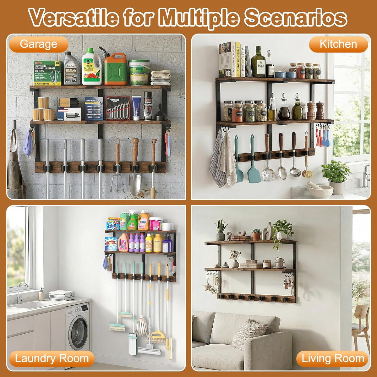 2-Tier Wall-Mount Broom & Cleaning Tool Organizer - Field & Nook