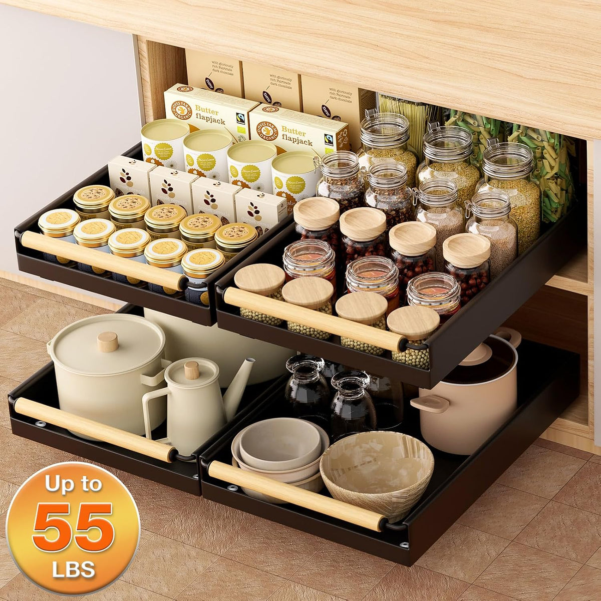 Pull-Out Cabinet Organizer, 16" Deep, Black