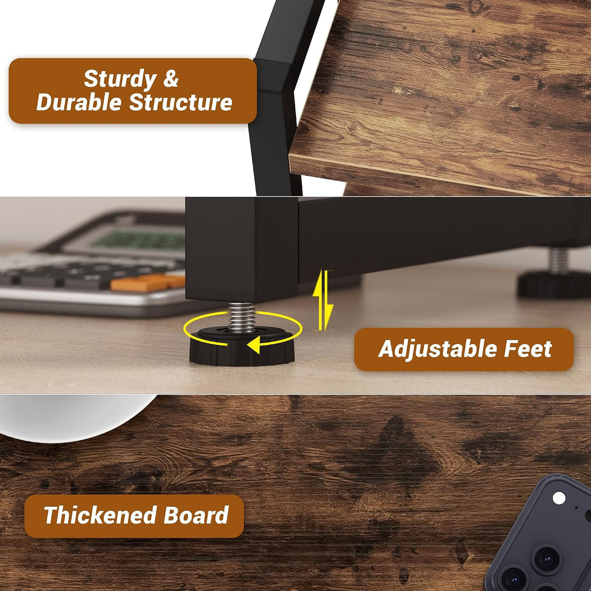 Kitchen Countertop Organizer Shelf, 3 Tier Spice Rack Wood Coffee Counter Shelf Kitchen Cabinet Organizer with Metal Leg for Countertop, Pantry, Bathroom Countertop Organizer, Rustic Brown - Field & Nook