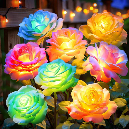 Solar Flower Lights Rose Decor: 6 Pack Solar Garden Lights Outdoor | Color Changing, Auto on off for 12-15h Lighting, IP65 Weatherproof, High-Efficiency Solar Panel for Yard Pathway Patio Decor