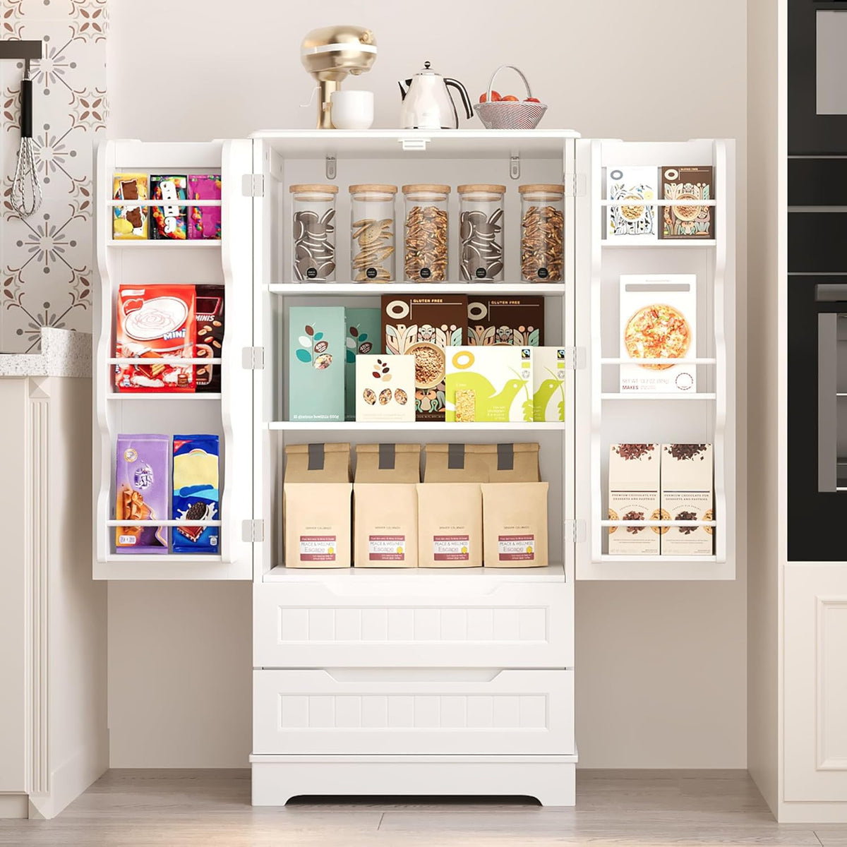 Freestanding Kitchen Pantry Cabinet – 47-Inch Adjustable Storage