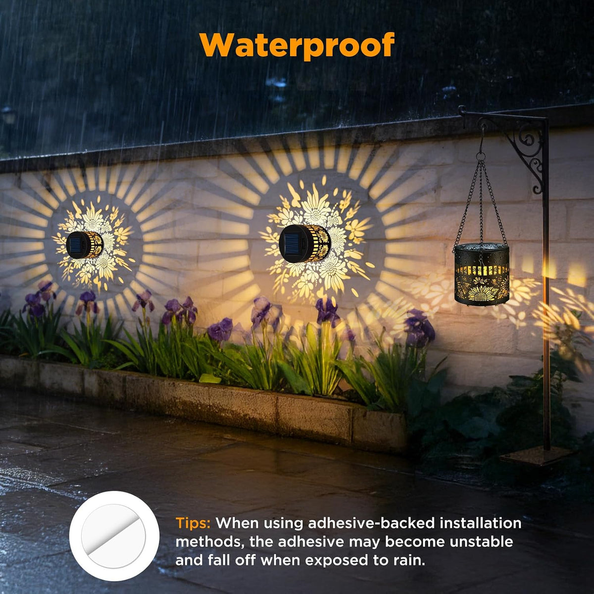 2 Pack Solar Fence Lights Outdoor, Metal Solar Powered Wall Deck Step Light | Sunflower Theme, Hanging LED Waterproof Decorative Lighting for Garden Patio Backyard Post Decor, Warm White
