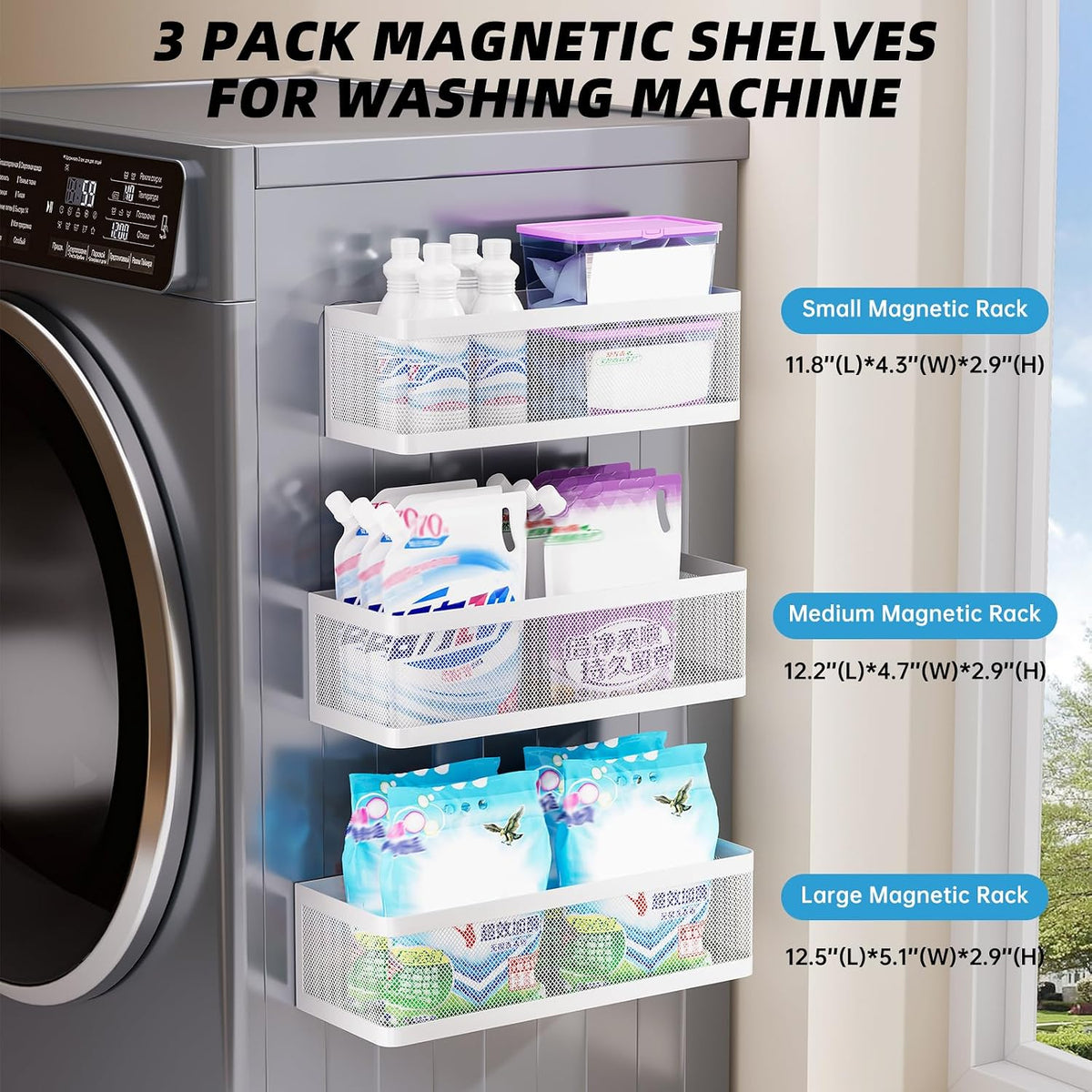 White 3-Piece Magnetic Laundry Storage Basket Set - Field & Nook