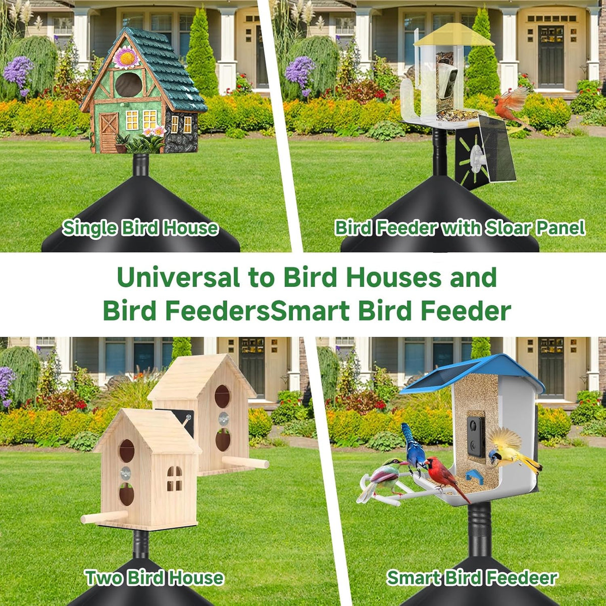 Smart Bird Feeder Pole with Squirrel Baffle & Bath-Heavy Duty Adjustable 3-6.6ft Universal Stand Mount for Backyard&Outdoor Bird Houses/Cameras (80" Pole-Baffle)