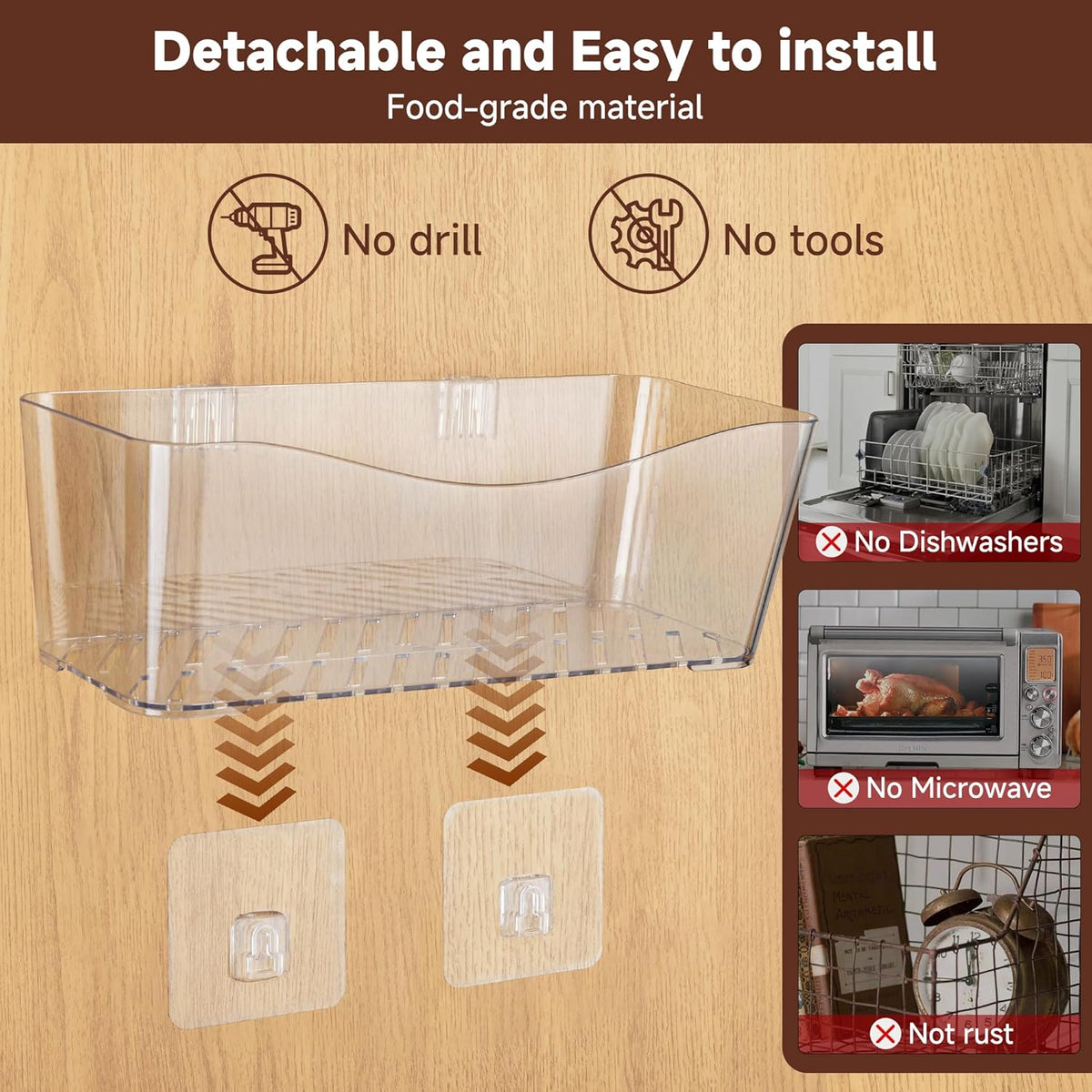 4-Pack Large Cabinet Door Organizer, 11.4" Adhesive Wall Mounted Pantry Organizers and Storage, Space Saving, Drain Bottom, No drill, Clea Storage Caddy Baskets for Kitchen, Bathroom, Under Sink - Field & Nook