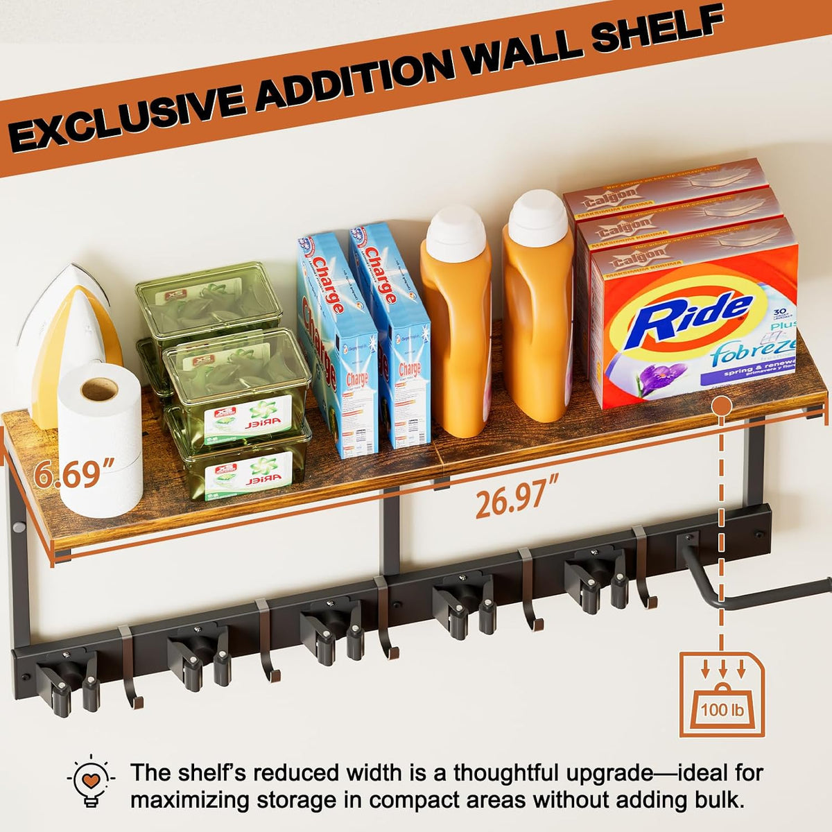 Broom Holder Wall Mount with Cleaning Supplies Organizer - Field & Nook