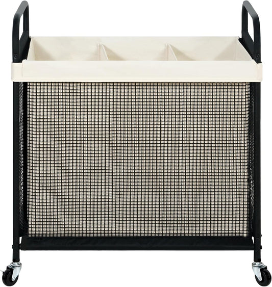 120L 3-Section Rolling Laundry Sorter with Washable Bags - Field & Nook