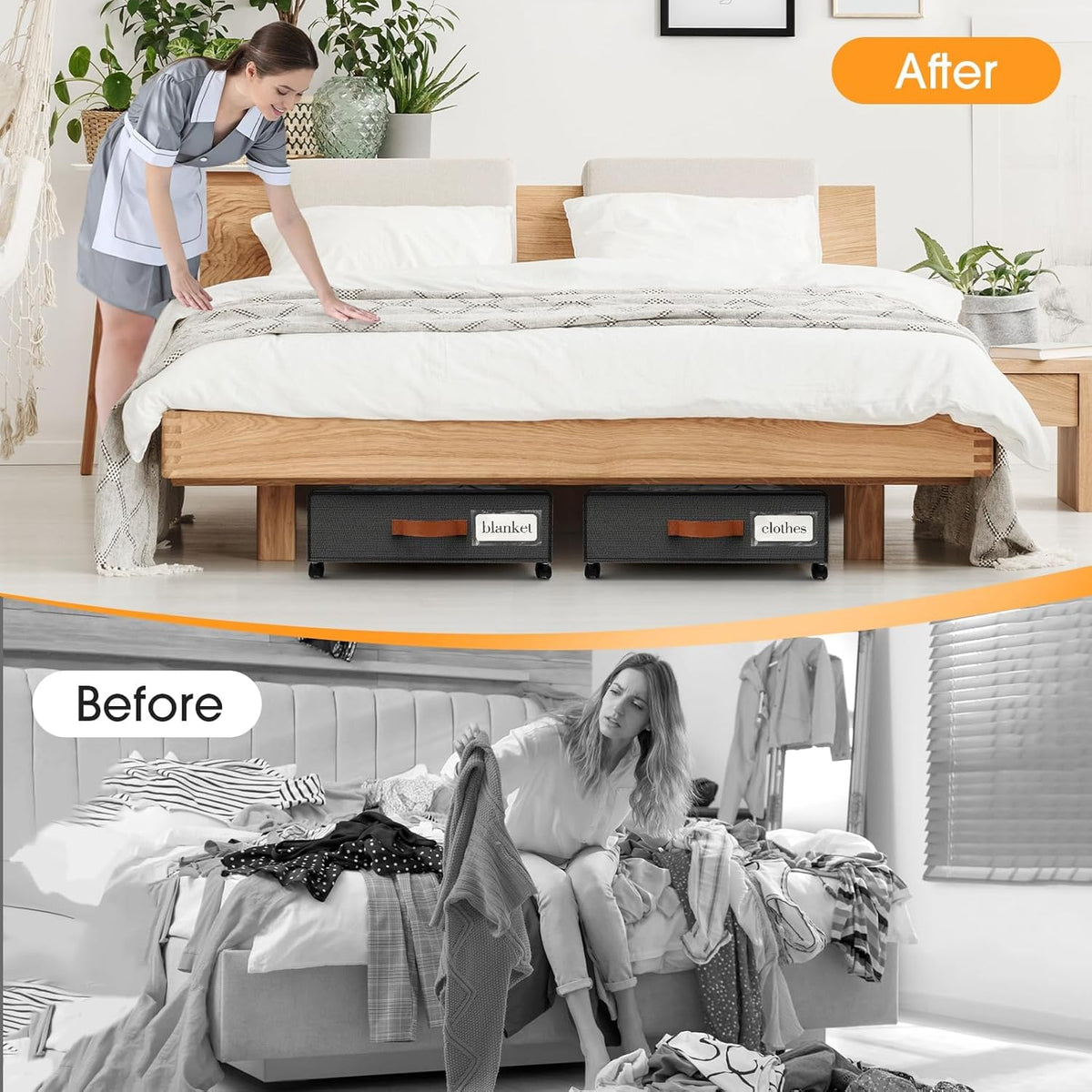 SpaceHacks Under Bed Storage with Wheels 2Pack Storage Containers with Clear Window&Label Under Bed Drawers Rolling Under Bed Storage for Clothes,Shoes, Blankets (30.71 x 16.93 x 6.69 in, Dark Grey) - Field & Nook