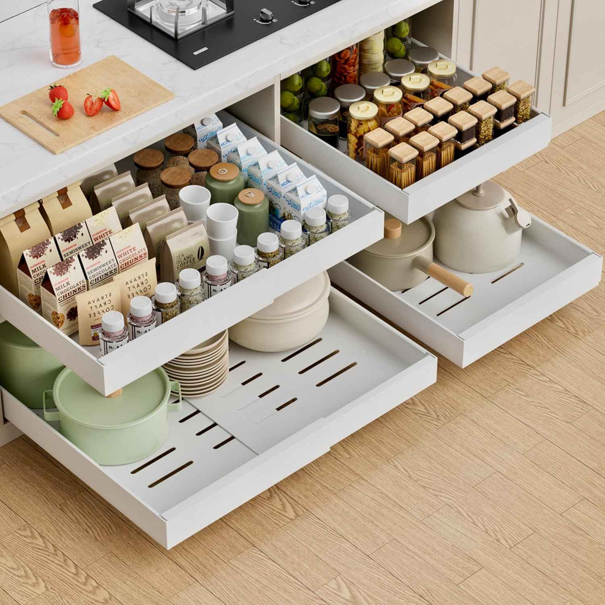 PAKETA 4 Pack Pull Out Cabinet Organizer, 21" Deep