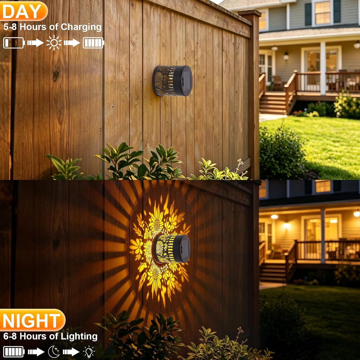 2 PCS Solar Fence Lights Outdoor, Metal Solar Powered Wall Deck Step Lights 2026 New Sunflower, Hanging LED Waterproof Decorative Lighting for Garden Patio Backyard Post Decor(Warm Light)