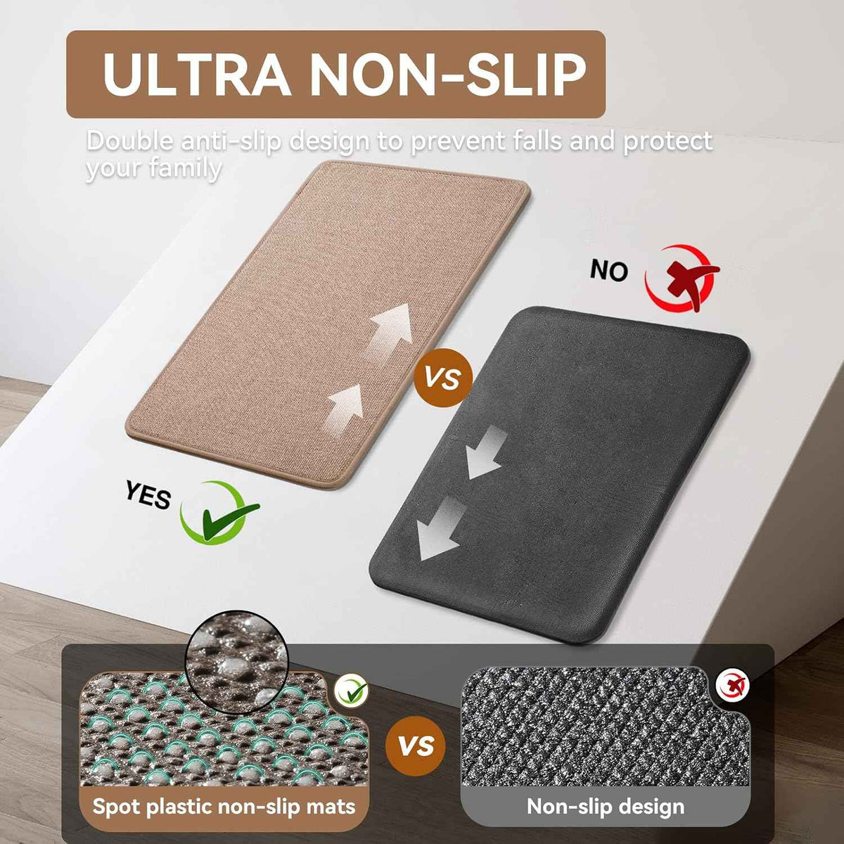 Kitchen Rugs Kitchen Mats for Floor Non Slip Washable Brown 17"x30" | Linen-Look 0.3" Thick Soft Cushioned Absorbent Kitchen Floor Mat Sink Mat Runner Rugs for Kitchen, Front of Sink, Easy Clean