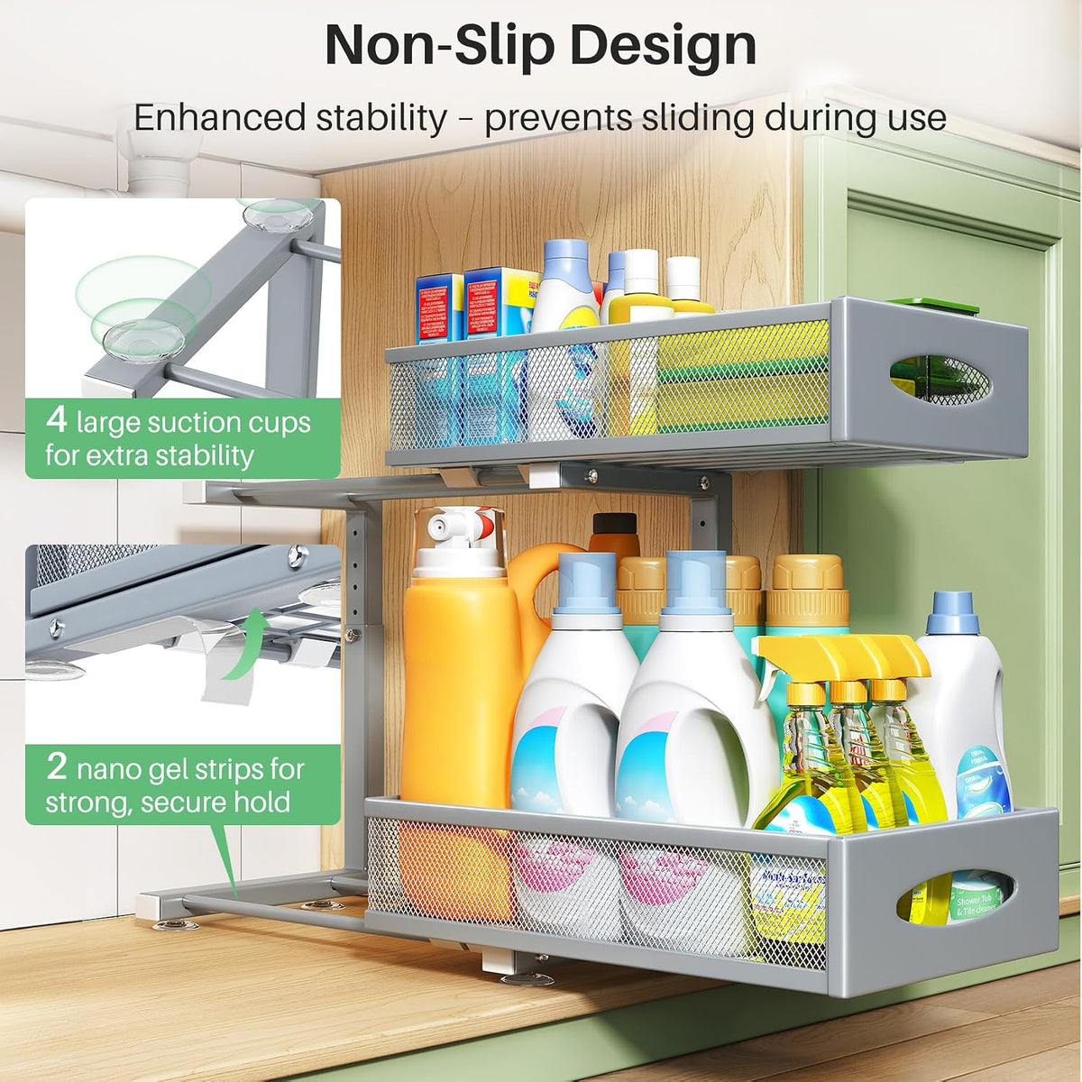 2-Tier Pull-Out Under-Sink Organizer – Grey - Field & Nook