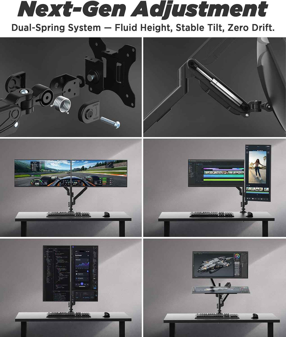 ULTRARM Extra-Tall Heavy-Duty Monitor Arm Mount for 40" Ultrawide Monitors | 33.4" Max Height, 26.4 lb VESA Capacity, C-Clamp & Grommet Mount, Height Adjustable, Long-Reach Ergonomic Arm, Black, MA12P-S