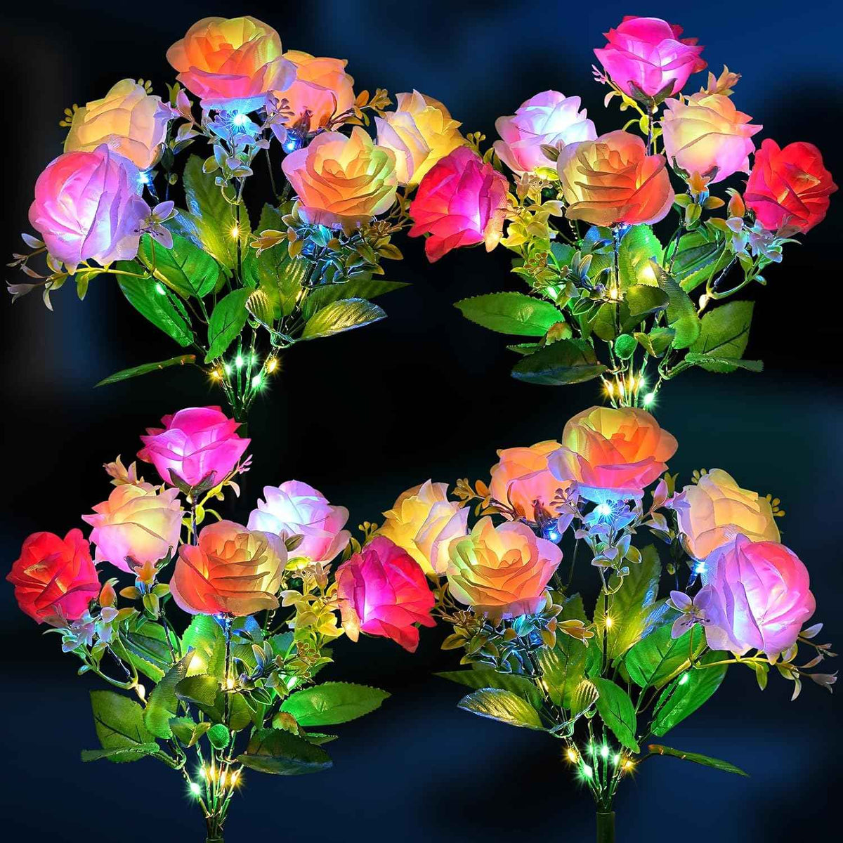 TANSOREN 4 Pack Solar Garden Lights Outdoor, Rose Flowers Colorful LED Waterproof Solar Powered Landscape Lights for Patio, Outside Yard, Pathway Decorative, Décor, Gifts, Two Lighting Modes