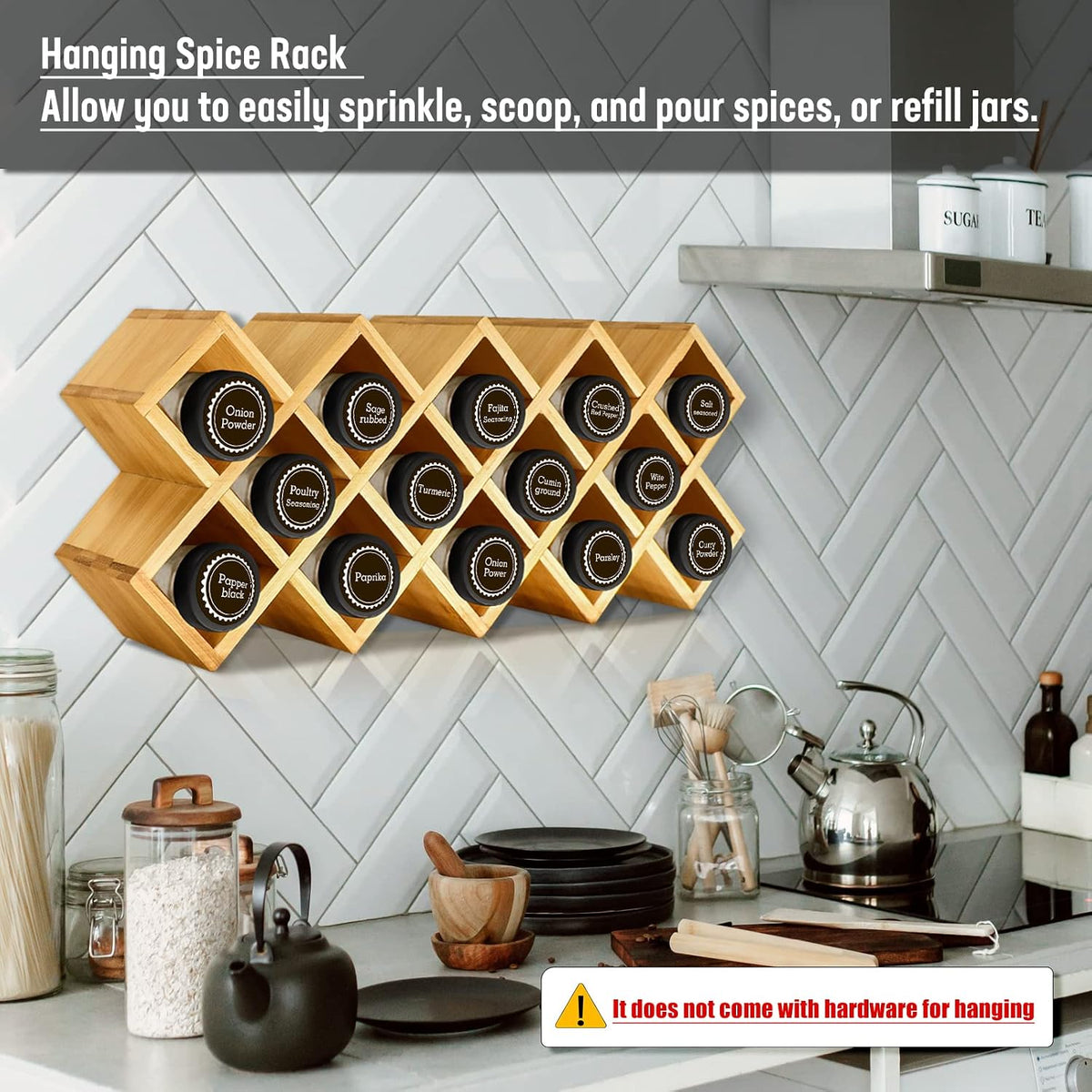 Bamboo Criss Cross Spice Rack Organizer for Cabinet, Wood Seasoning Rack Spice Holder, 18-Jar Spice Rack Tower Spice Storage for Kitchen Countertop Drawer-Jars Not Included - Field & Nook