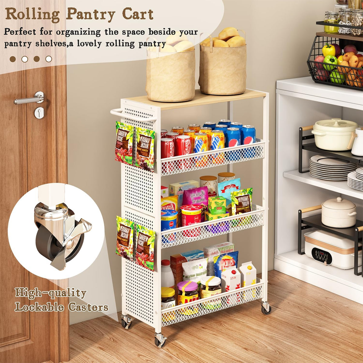 Slim Wood-Top Rolling Laundry Storage Cart - Field & Nook