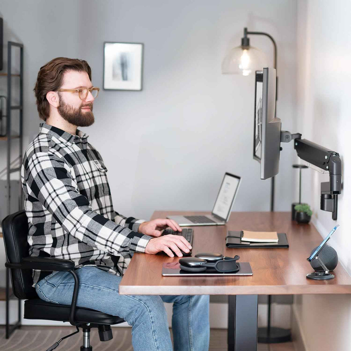 VIVO Premium Aluminum Heavy Duty Monitor Arm for Ultrawide Screens up to 49 inches and 44 lbs, Single Wall Mount, Pneumatic Height, Max VESA 100x100, Black, MOUNT-V101G1