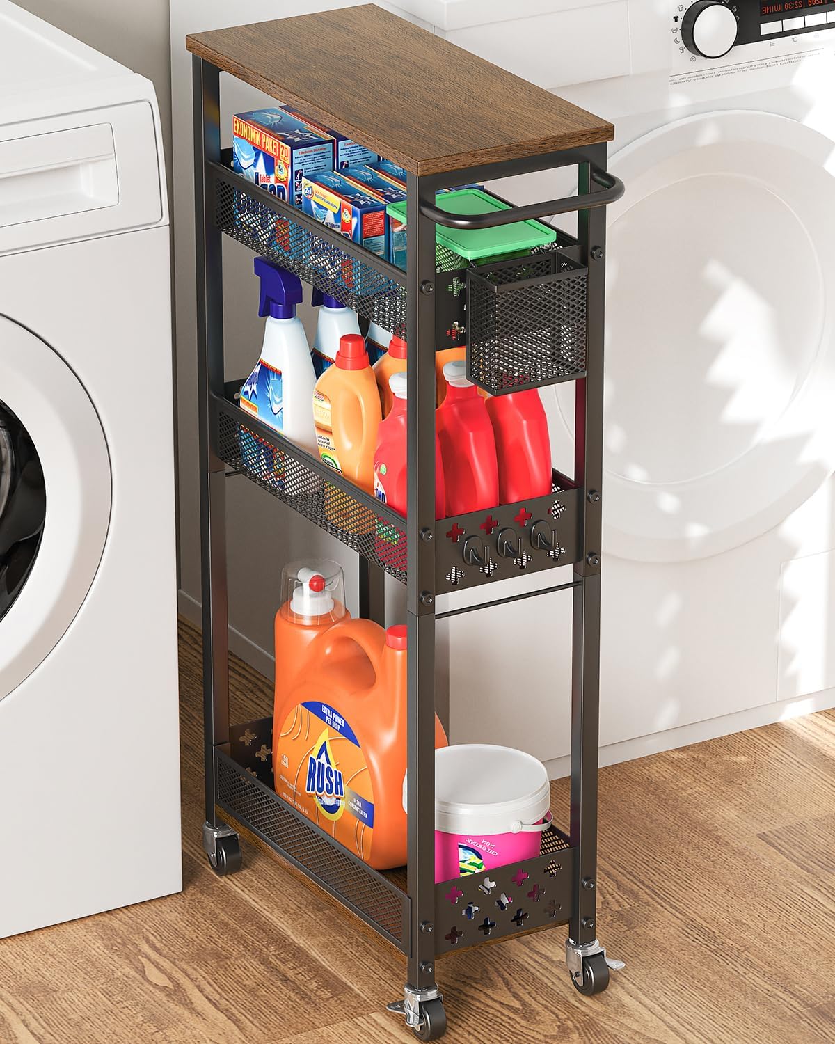 Slim Storage Cart – 4-Tier Laundry Room Organizer for Small Space - Field & Nook