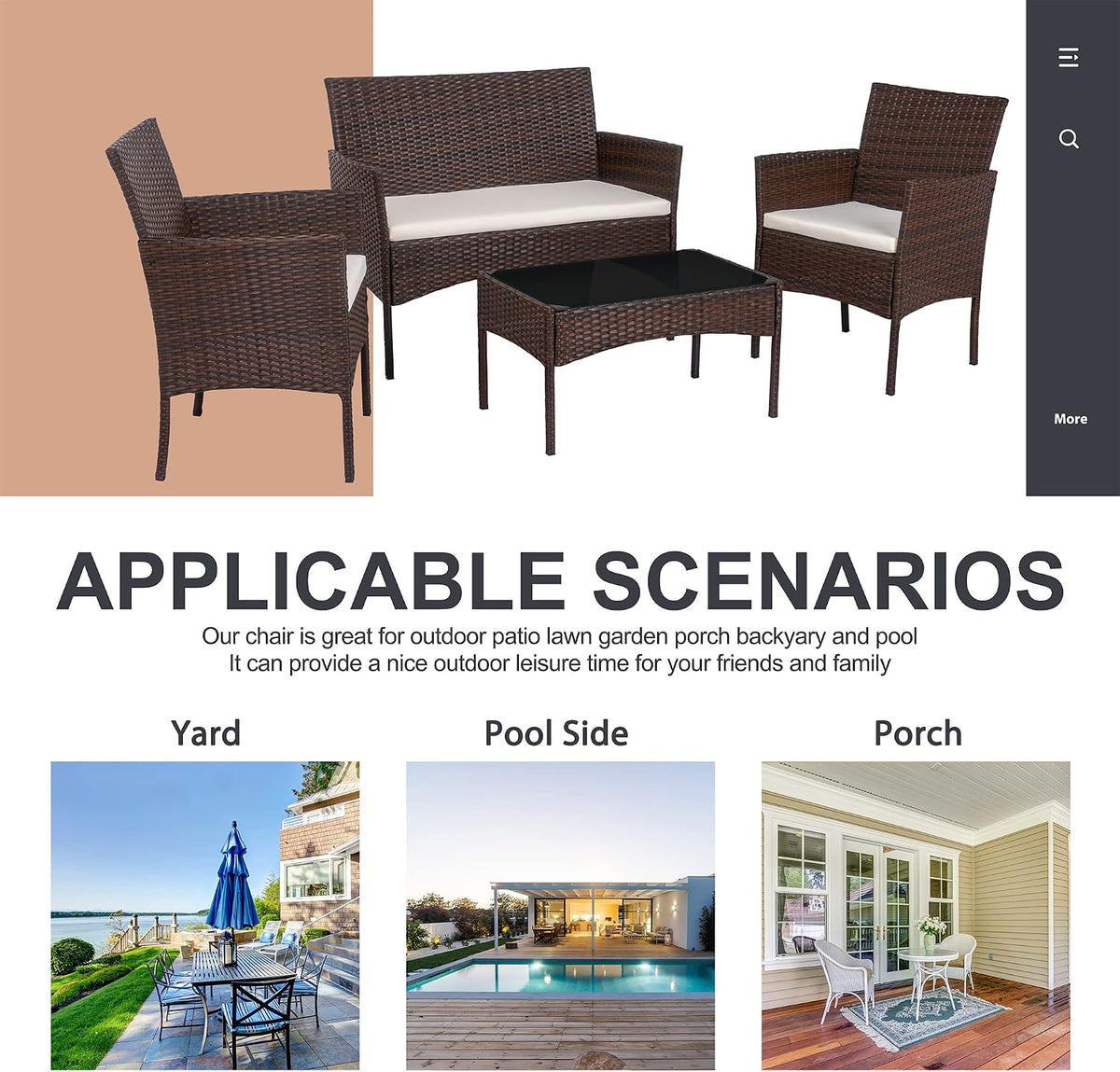 Shintenchi 4 Piece Outdoor Patio Furniture Set, Wicker Rattan Patio