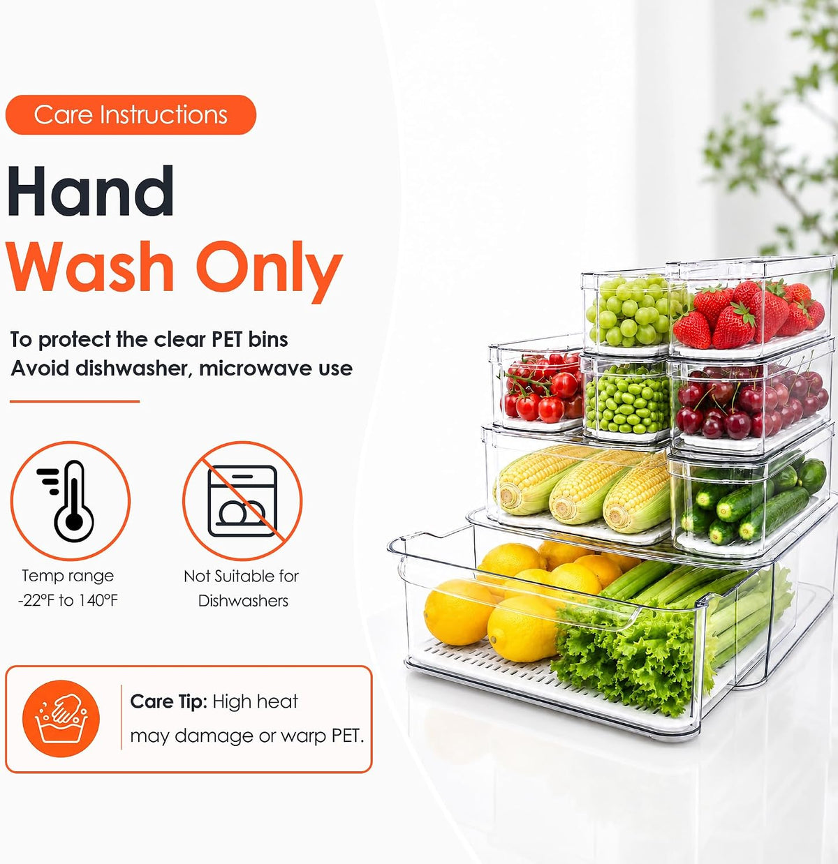 SMRCAD 8 Pack Clear Fridge Organizer Bins with Drain Trays - Stackable | BPA-Free PET, 8 Pack: 1 Drawer + 7 lidded Bins, Helps Keep Produce Fresh, 18.3L Capacity, Hand Wash Only - Field & Nook