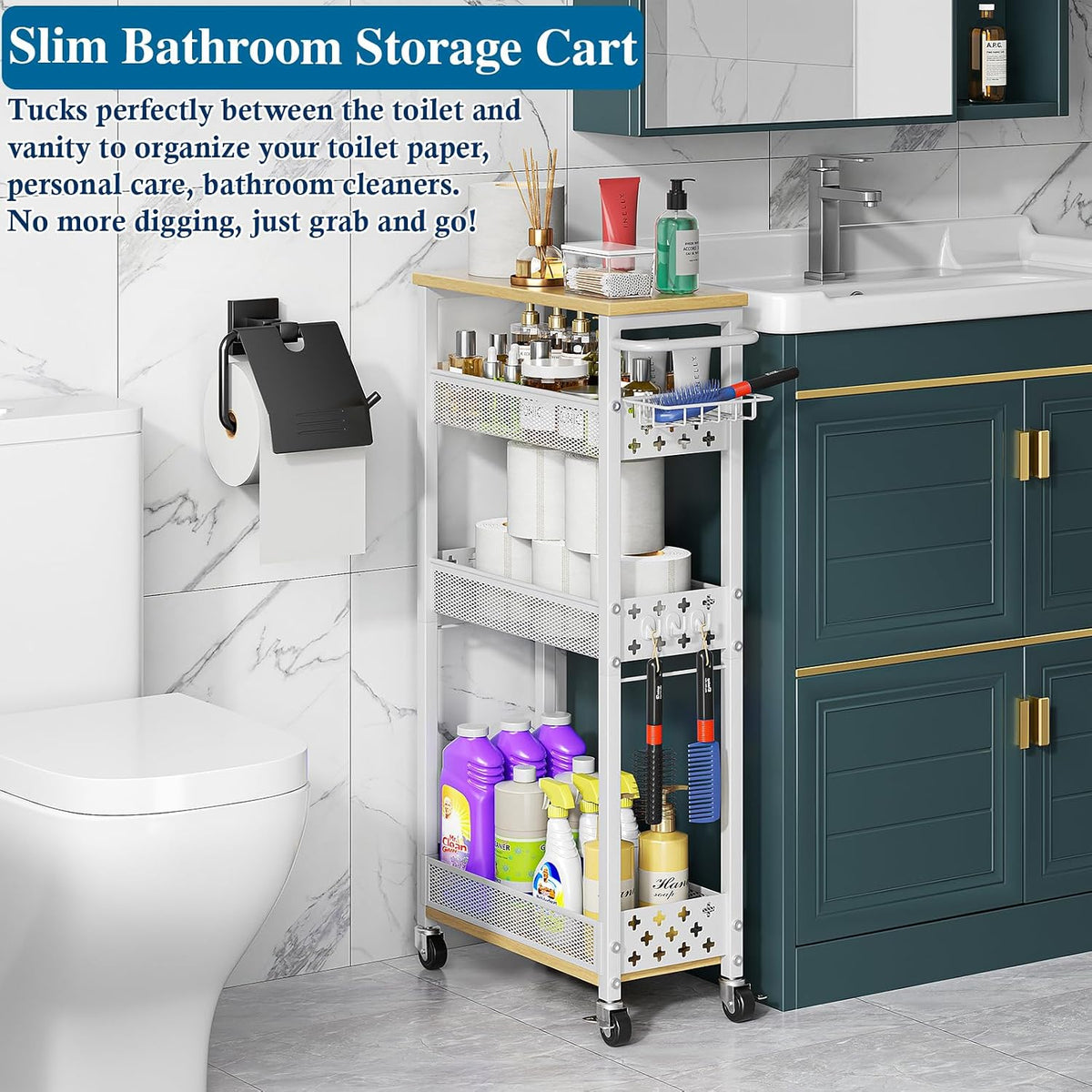Slim 4-Tier Rolling Laundry Storage Cart - Field & Nook