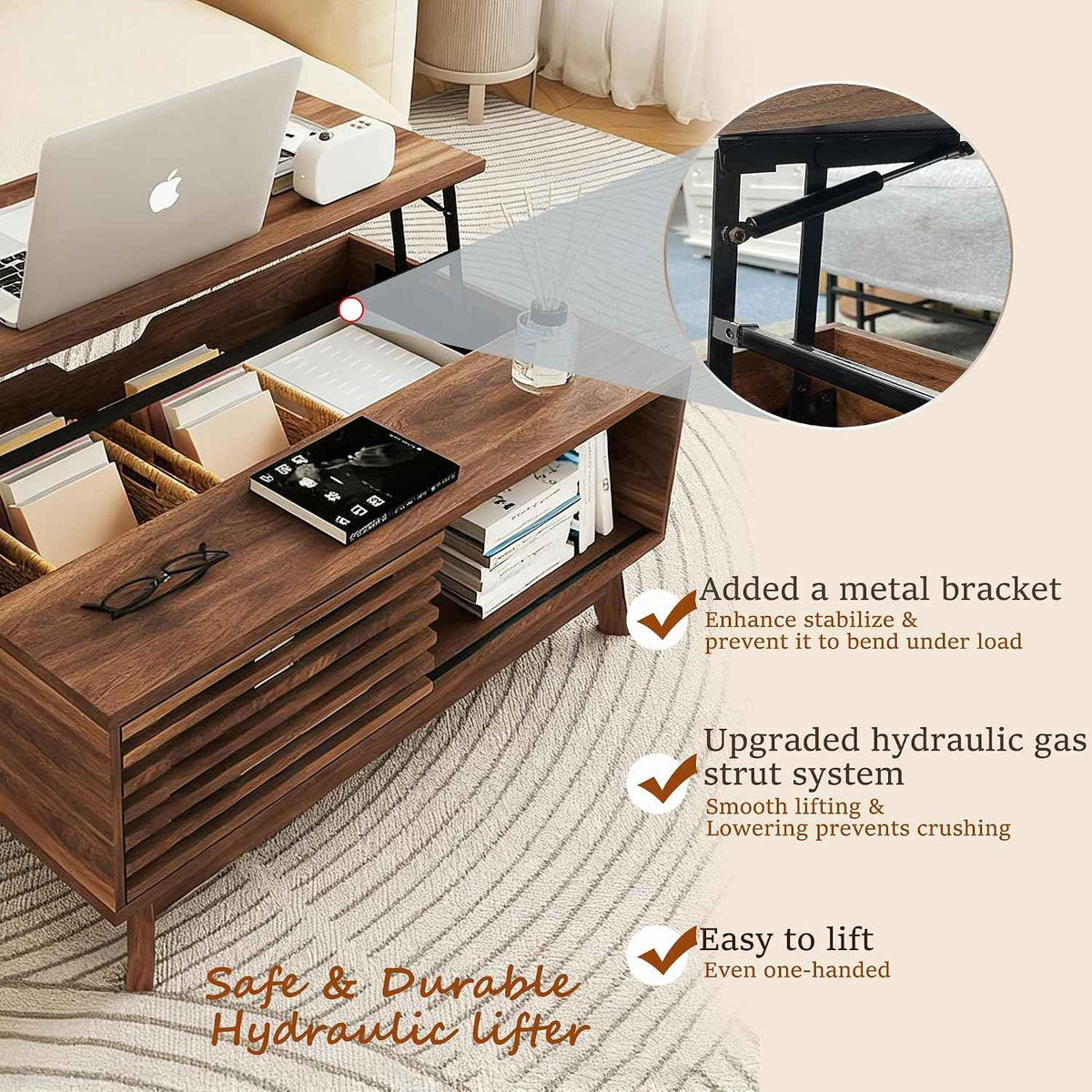 HAIOOU 35.4" Lift Top Coffee Table, Walnut