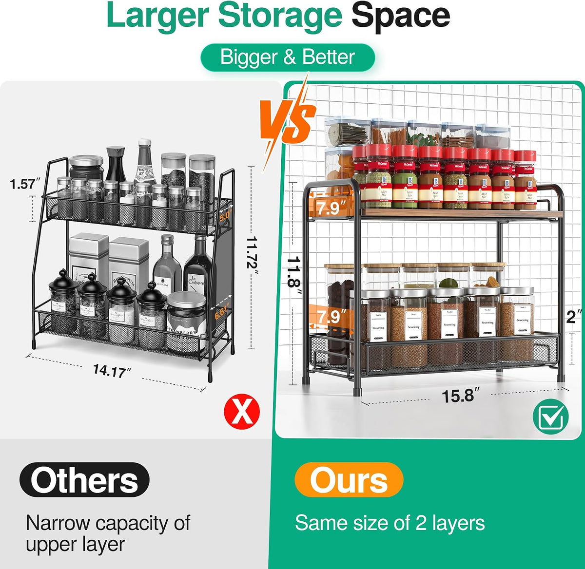 Spice Rack Organizer for Countertop with Wood Top – Black - Field & Nook