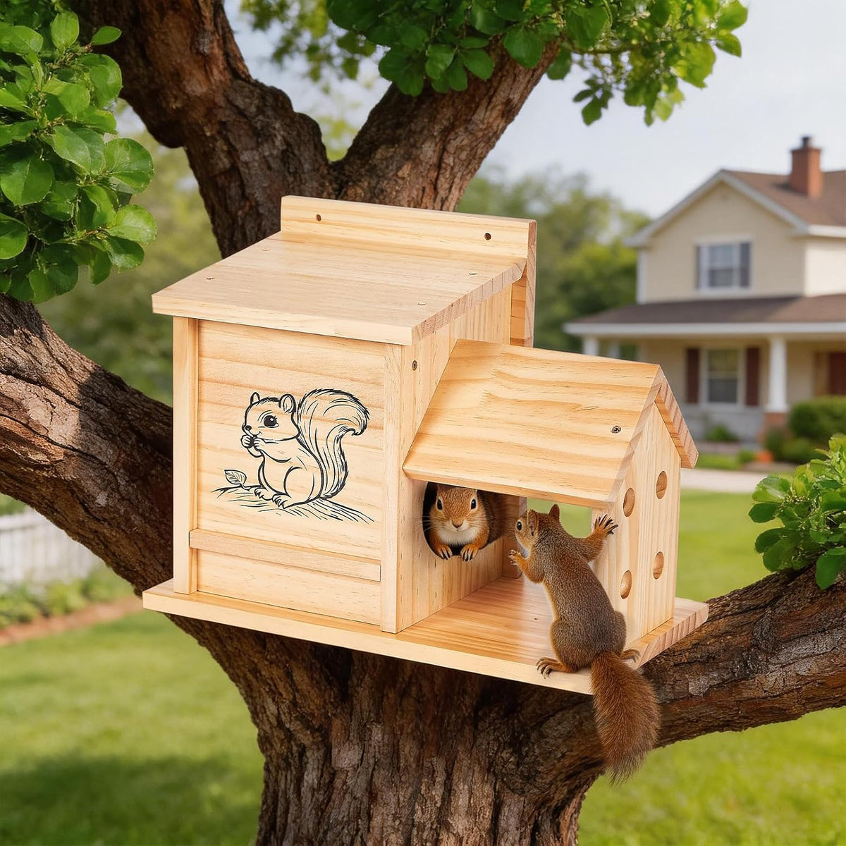 Wood Squirrel House for Outside, Nest Box for Trees Backyard | Squirrel House for Outdoor Trees, Providing Nesting Space for Squirrels in Backyards, Gardens, Wildlife Habitats