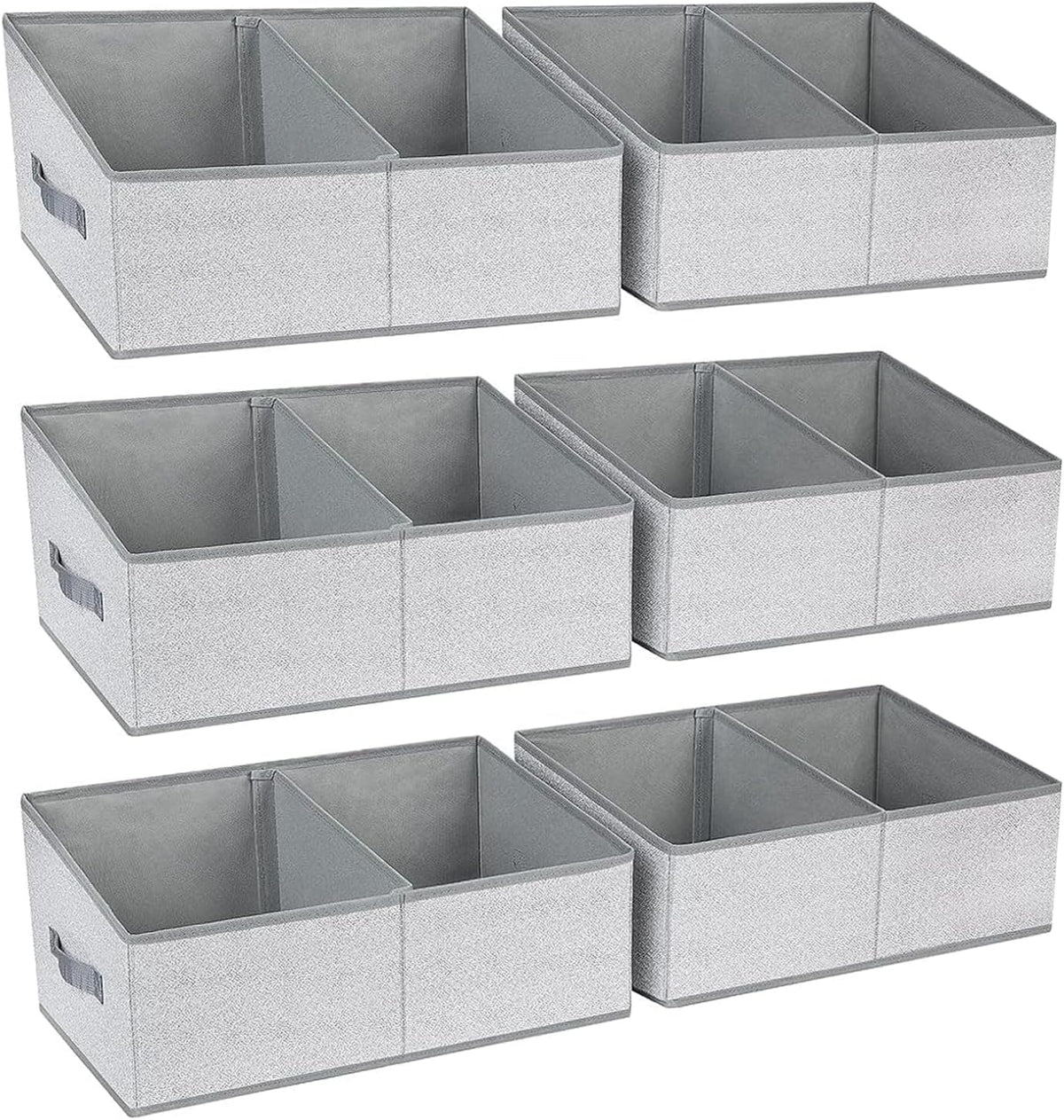 DIMJ Large Closet Shelf Organizer Bins 6 Packs with Handles and Divider, Fabric Trapezoid Storage Baskets, Foldable Clothes Containers Box for Shelf, Towel, Book, Toy, Purse, Hats, Grey - Field & Nook
