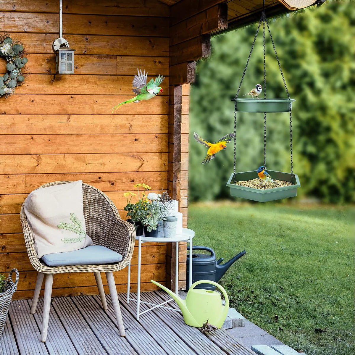 Hanging Bird Bath，2 in 1 XL Hanging Bird Feeder & Birds Bath for Outside | Birds Water Feeder,Tray for Outdoors Garden Patio Decoration, Large capacity for Bird