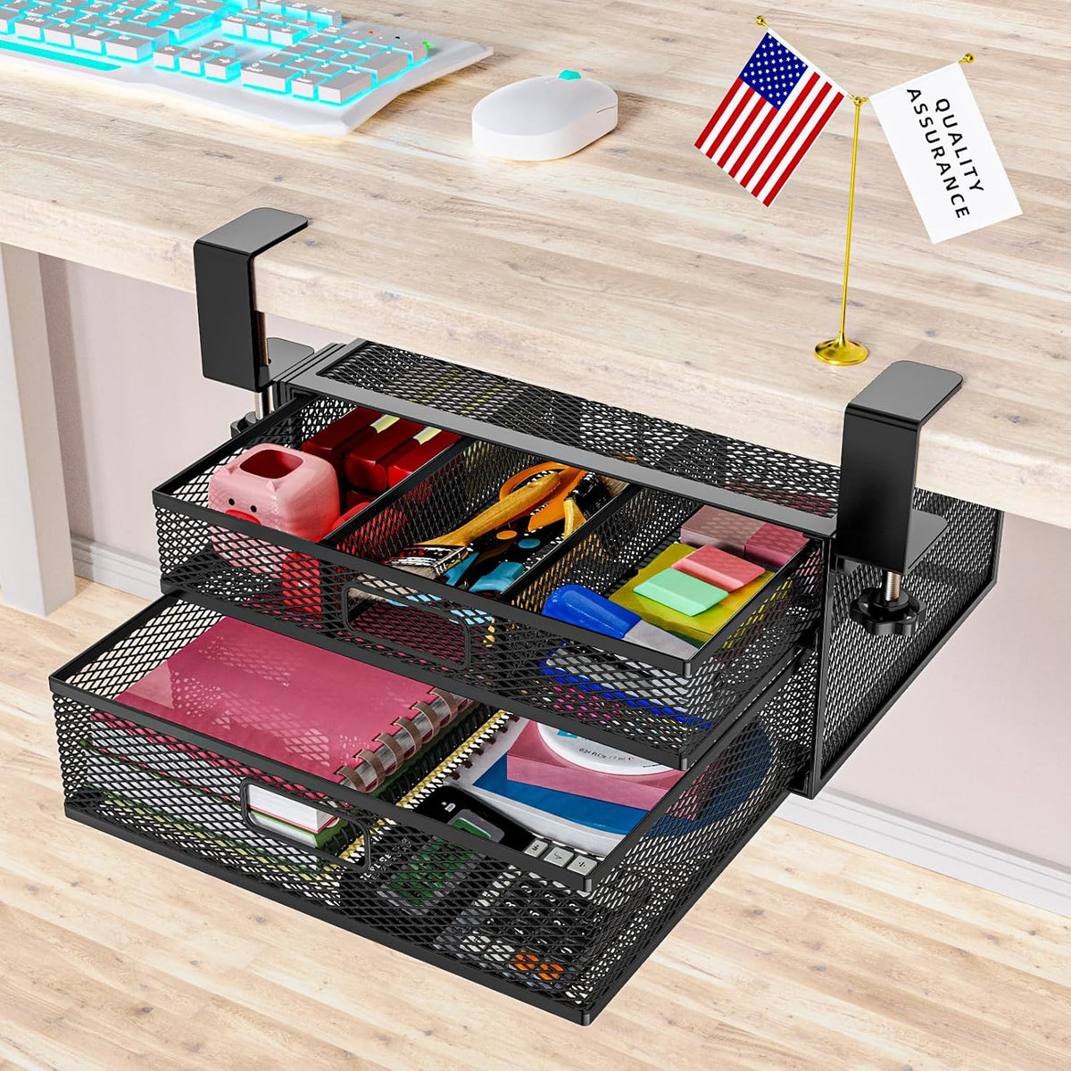 Under Desk Drawer Organizer No Drilling 2 Slide Out Drawer Under Desk Storage Drawer Clamp On Under Desk Management Drawer Organizer Suitable for Home and Office - Field & Nook