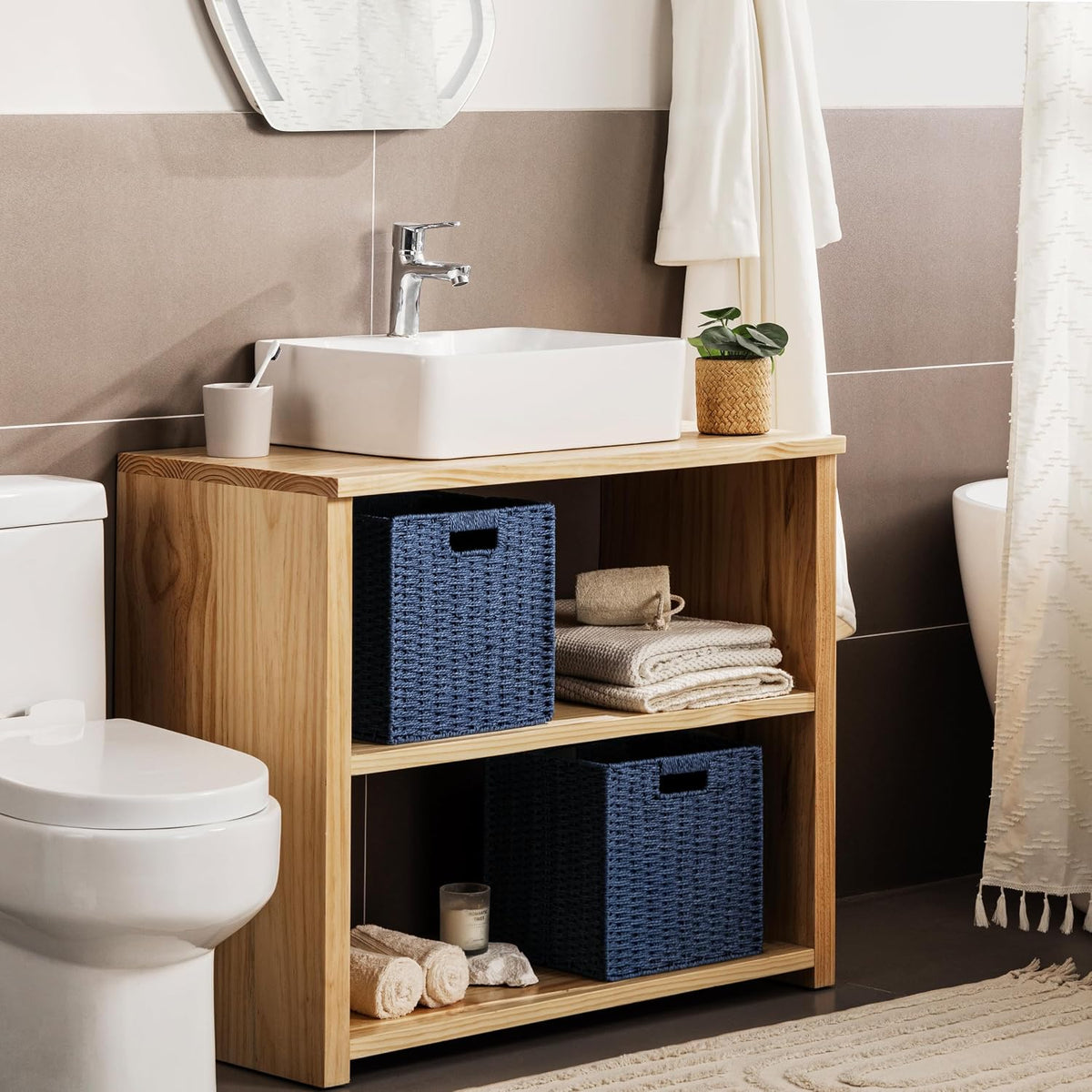 3-Pack Wicker Basket – Foldable Cube Storage bin with Handle - Field & Nook