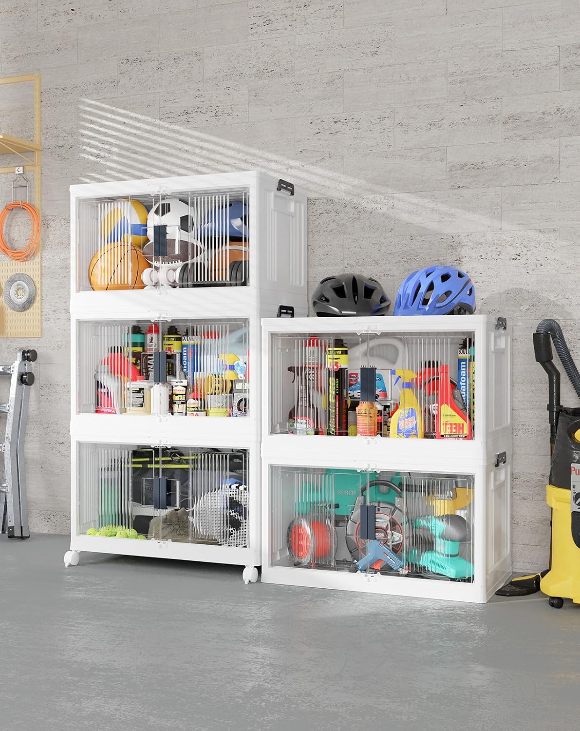 OlarHike 97QT Storage Bins with Lids for Closet, Garage, Shelves, 5 Pack | Multi-Lid, Lockable, Large Capacity, Doors & Wheels, Foldable Containers, Stackable Organizer, Plastic Drawers, School, Dorm - Field & Nook