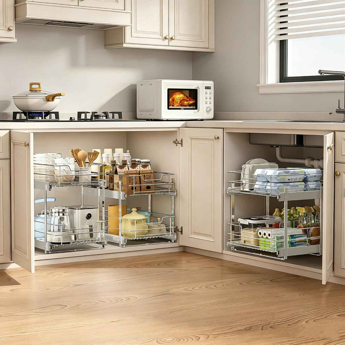 EZKAZA 2-Tier Pull-Out Cabinet Organizer, 11.5" W x 21" D