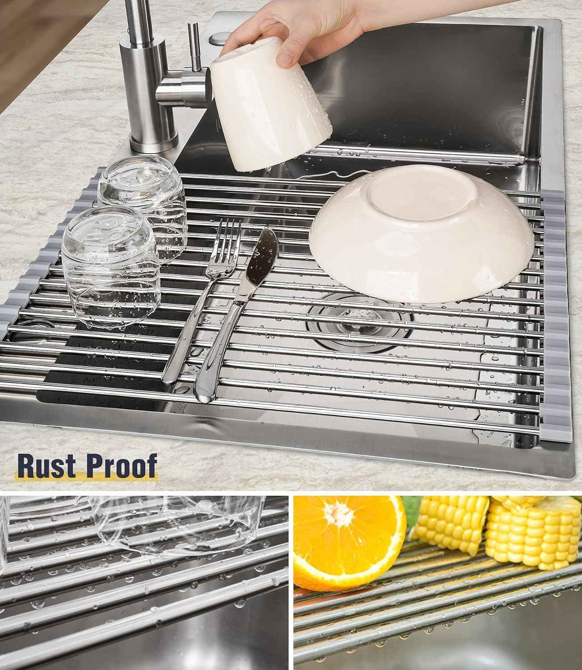 Tomorotec 304 Steel Roll Up Dish Drying Rack, 17.7x12.5