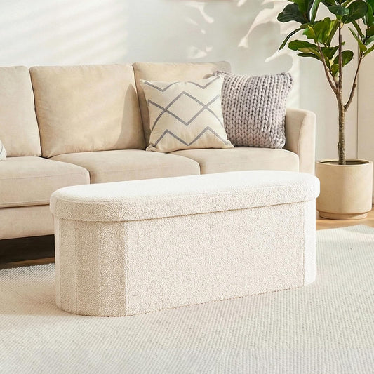 Folding Storage Ottoman Bench – 43-Inch Soft Sherpa Seat