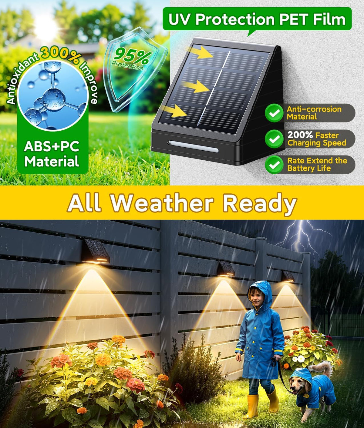 KOOPER Solar Fence Lights Outdoor Waterproof 10 Pack, Solar Fence Lights with Ultra-Bright LED Lens, 10 Modes & 9 Colors Outdoor Solar Lights for Fence, Backyard, Railing, Patio, Wall, Step, Deck