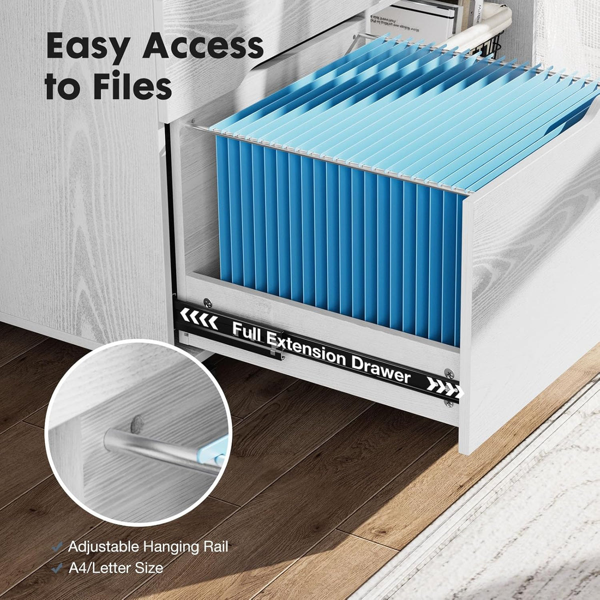 DUMOS File Cabinet with 3 Drawers, Wood Under Desk Storage Printer Stand | Rolling Lateral Filing Cabinet with Adjustable Shelves for Home Office Study Organizatiom, Classic White - Field & Nook