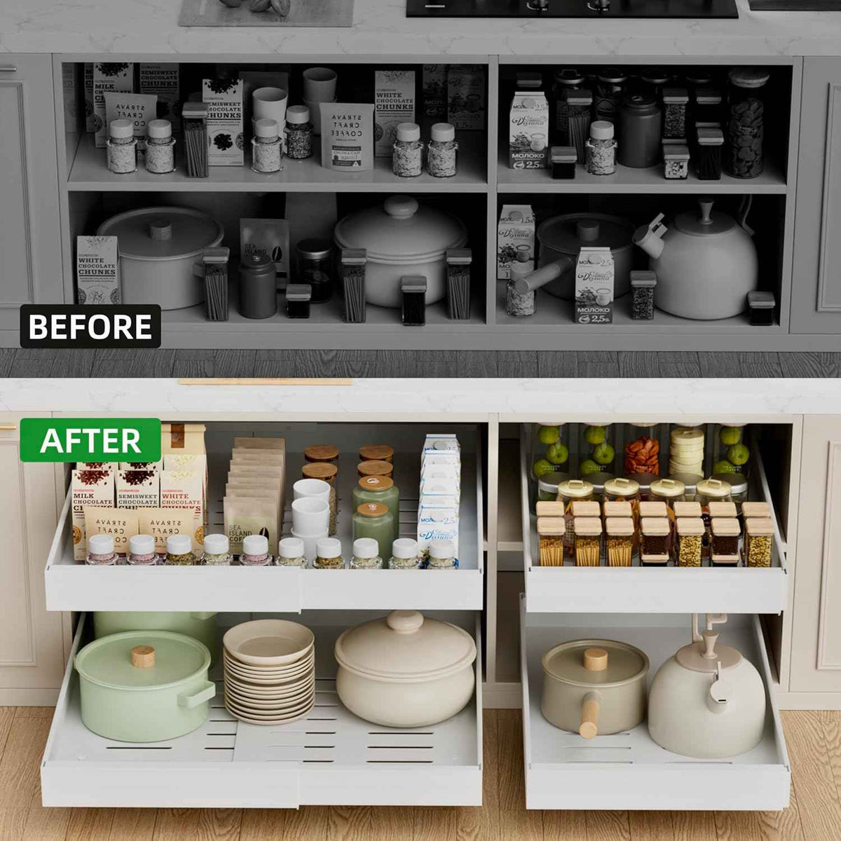 PAKETA 4 Pack Pull Out Cabinet Organizer, 21" Deep