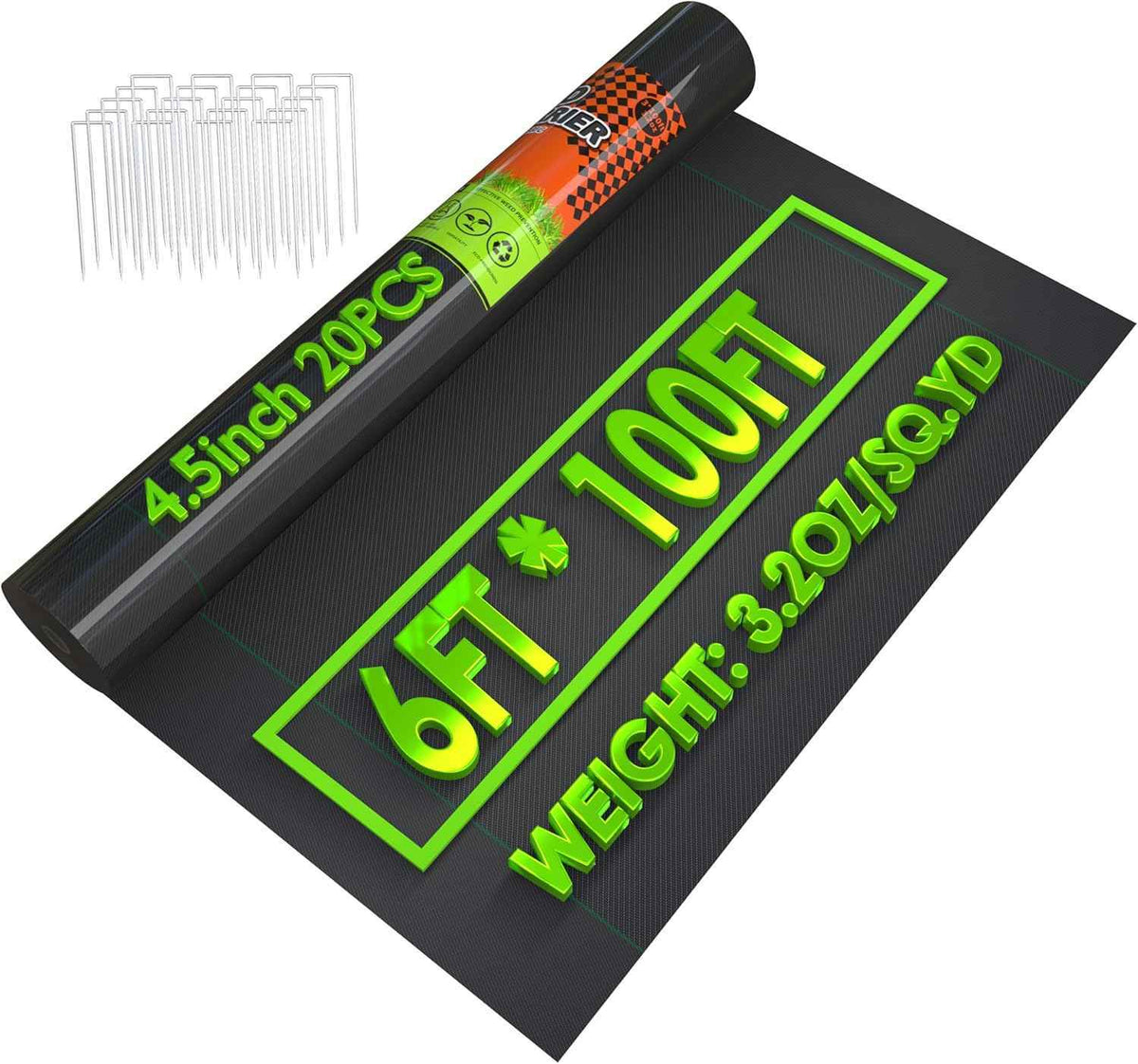 6x100FT Weed Barrier Landscape Fabric Heavy Duty, 3.2oz Durable Geotextile Fabric, Weed Block Gardening Ground Cover Mat, Weed Control Garden Cloth for Landscaping, French Drains, Yard Driveway