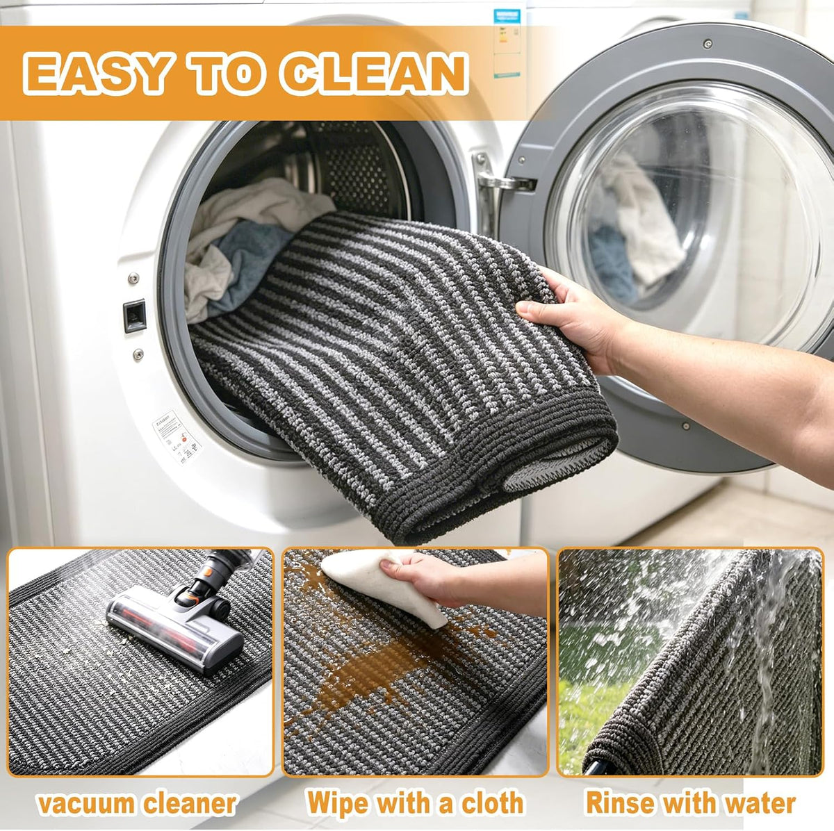 Kitchen Rugs Set of 2, Non Slip Absorbent Washable Floor Mats Kitchen Runner Rugs, Half Moon Standing Runner Rug for Kitchen Sink and Laundry, 20"x32" + 20"x48", Grey
