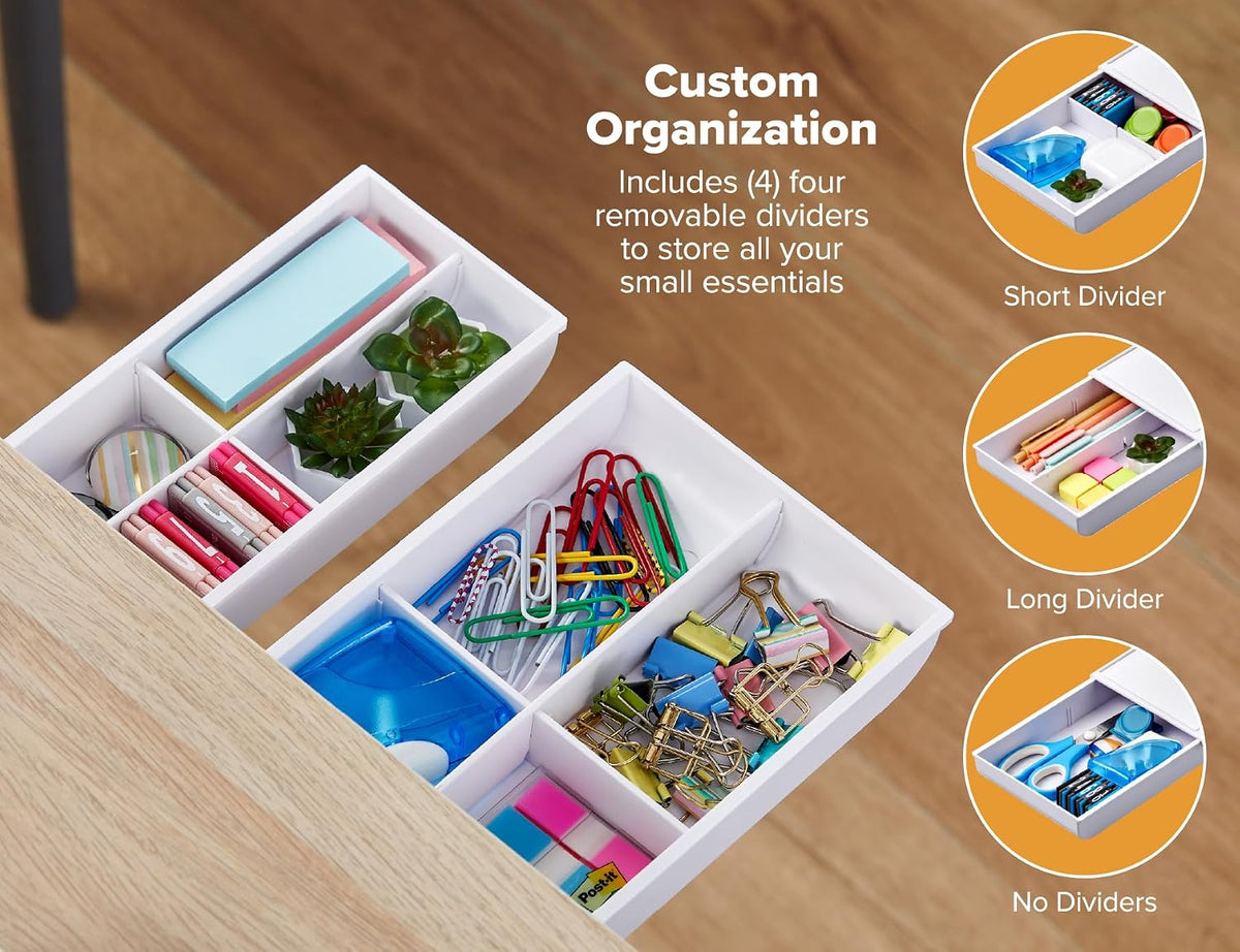 Bostitch Konnect Under Desk Drawer, Self-Adhesive Slide Out Storage Organizer with 4 Customizable Dividers, 2-Pack - Field & Nook