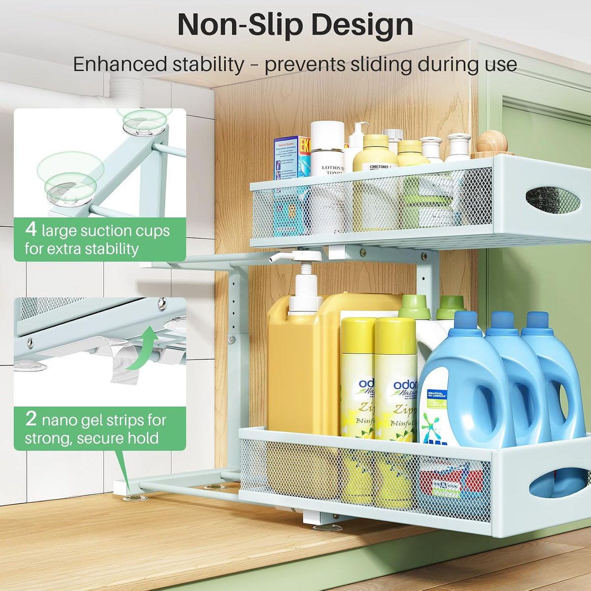 Under Sink Organizer, 2 Tier Pull out Cabinet Organizer Baskets with Mesh Sliding Drawers, Slide out Storage Shelf for Home, Kitchen, Bathroom, Pantry, Office Cabinet(1 Pack, Blue) - Field & Nook