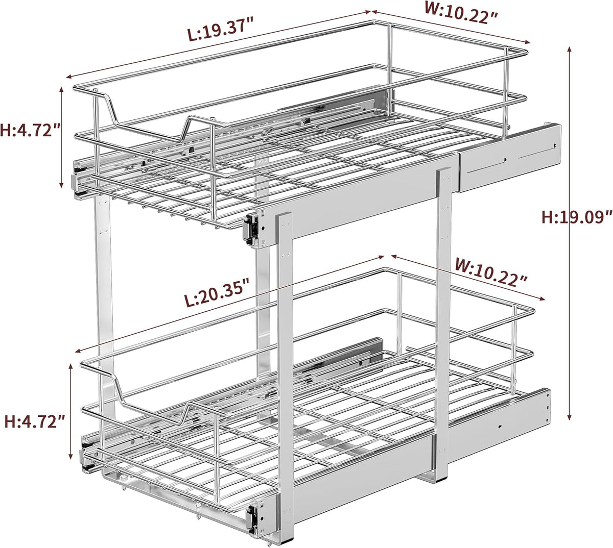 EZKAZA 2-Tier Pull-Out Cabinet Organizer, 11.5" W x 21" D
