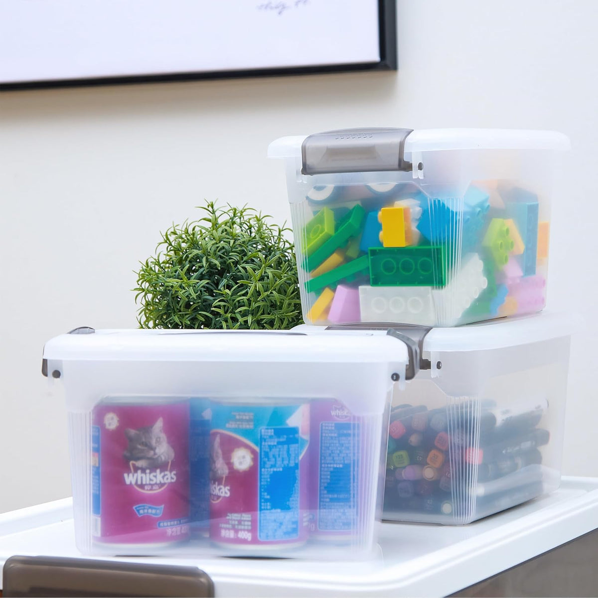 Citylife 6 Packs 6 QT Storage Bins with Lids Clear Plastic Bins with Grey Handle - Field & Nook