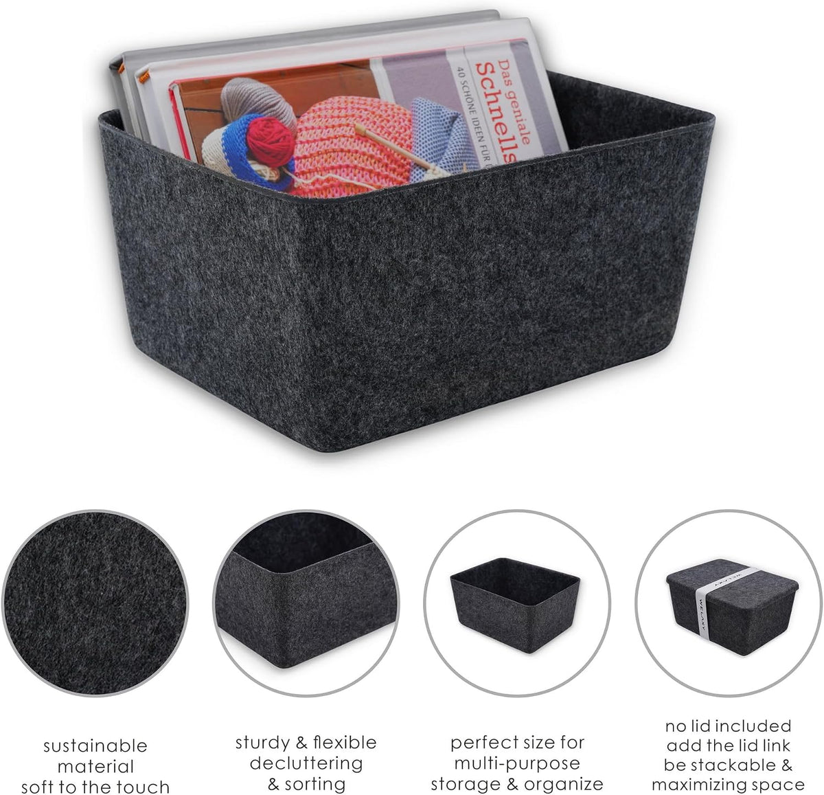 Minimalist Felt Desk Drawer Organizer Charcoal Deep Wider Storage Bin - Field & Nook