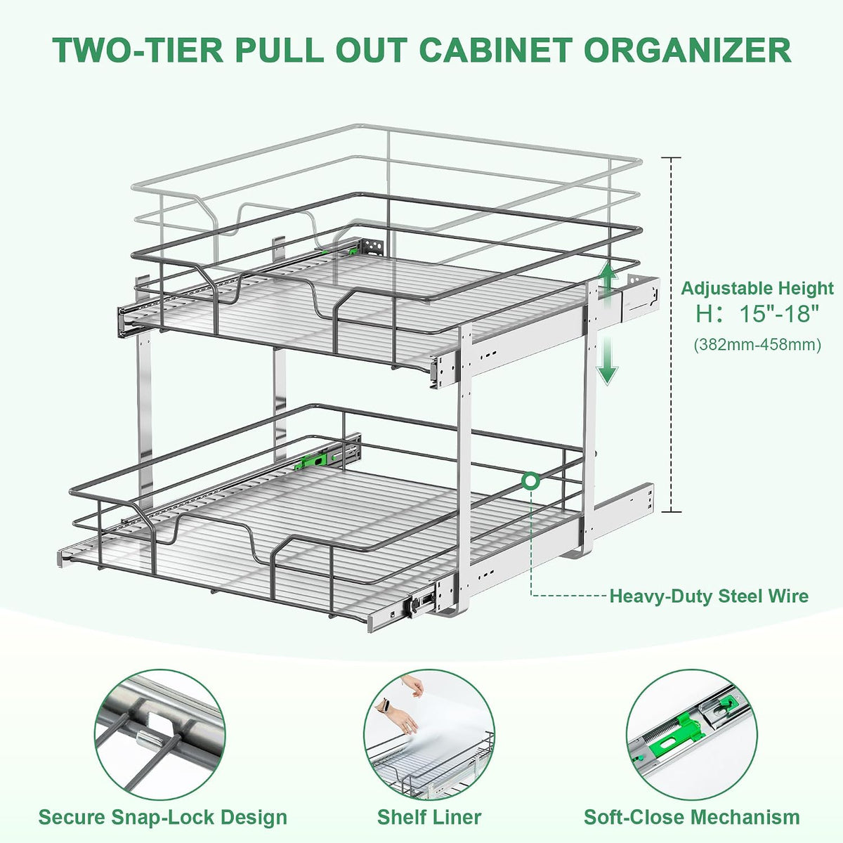 2-Tier Pull Out Cabinet Organizer, 23" W x 22" D