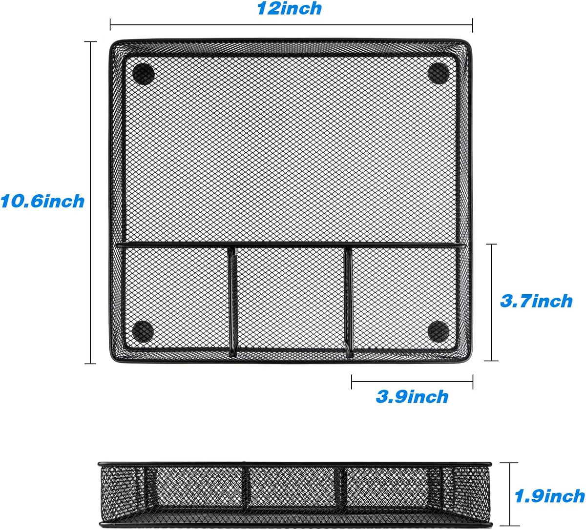 VyGrow Desk Drawer Organizer Tray, Metal Mesh Drawer Organizers Office, 4 Grid with Adjustable Compartment, Desk Organizer Tray for Home Office 12x10.6x1.9 inch Black, 2 Pack - Field & Nook