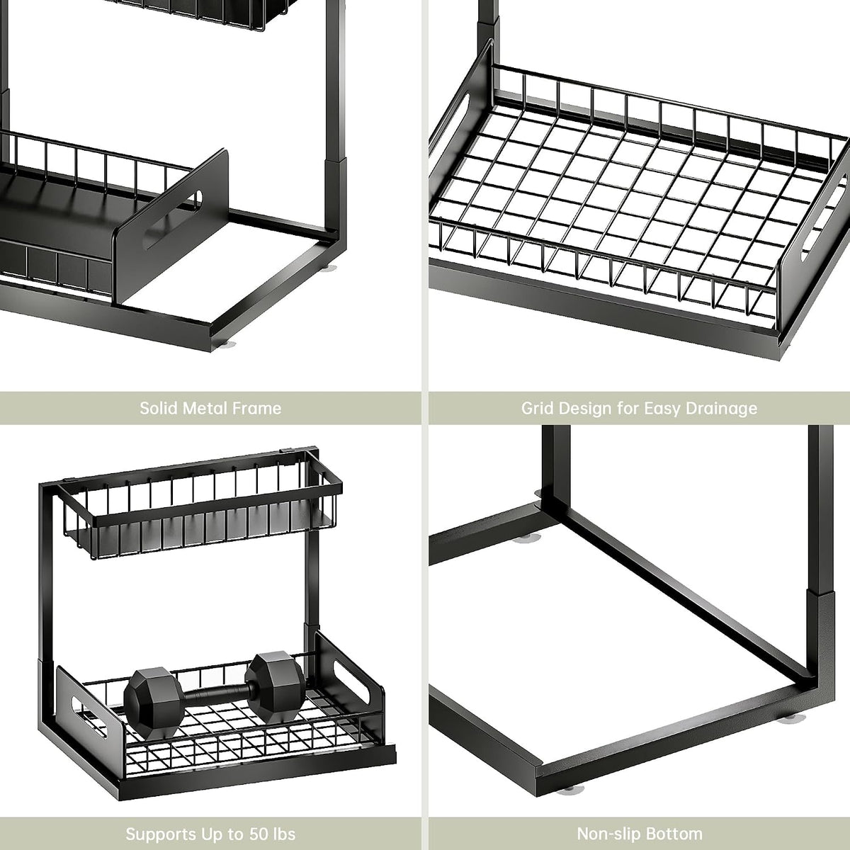 Under Sink Organizer and Storage, Slide Out Cabinet Organizer, Pull Out Sink Shelf for Kitchen Bathroom Laundry, 2 Pack Black - Field & Nook